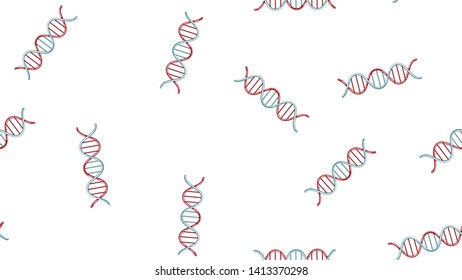 Seamless pattern texture of endless repetitive medical scientific abstract structures of dna gene molecules models on white background. Vector illustration