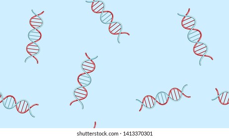 Seamless pattern texture of endless repetitive medical scientific abstract structures of dna gene molecules models on a blue background. Vector illustration