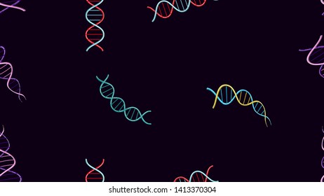 Seamless pattern texture of endless repetitive medical scientific abstract structures of dna gene molecules models on a blue background. Vector illustration