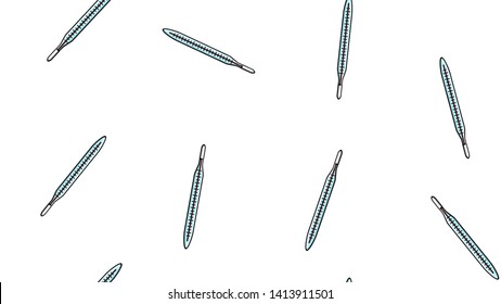 Seamless pattern texture of endless repetitive medical digital mercury glass thermometers for measuring body temperature on a white background. Vector illustration