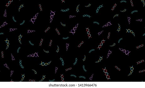 Seamless pattern texture of endless repetitive medical scientific abstract structures of dna gene molecules models on a black background. Vector illustration