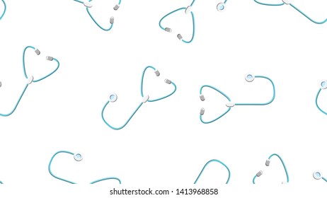 Seamless pattern texture of endless repetitive medical instruments with stethoscopes of phonendoscopes for listening to lungs and hearts on a white background. Vector illustration