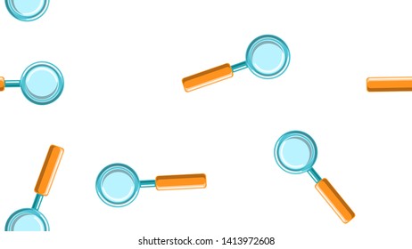 Seamless pattern texture of endless repetitive medical scientific optical glass loupes with a pen and glass for searching and locating objects on a white background. Vector illustration