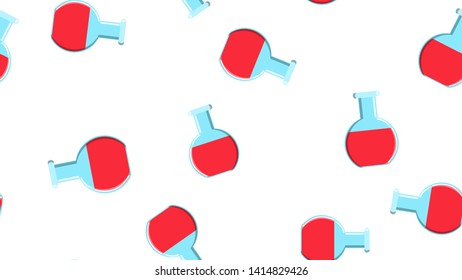 Seamless pattern texture of endless repetitive round red medical chemical glass scientific test tubes of flasks cans on white background. Vector illustration