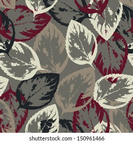 Seamless pattern texture with fallen leaves on gray background