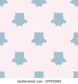Seamless pattern. Texture with floral silhouettes owls. Vector illustration.