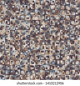 Seamless pattern. Texture formed from squares and rings. Camouflage style. Not bright colors.