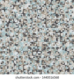 Seamless pattern. Texture formed from squares and rings. Camouflage style. Not bright colors.