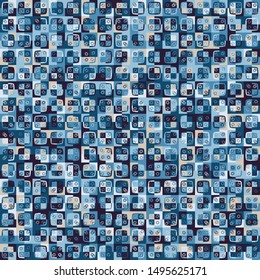 Seamless pattern. Texture formed from squares and rings. Camouflage style. Not bright colors.