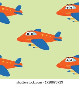Seamless pattern texture with Funny cute airplane is flying in the sky. For fabric textile, nursery, baby clothes, background, textile, wrapping paper and other decoration.