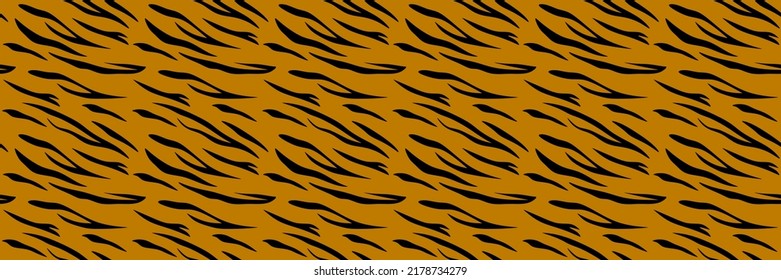 Se repite el patrón sin foco en la textura del pelaje de un tigre o cebra. Tiras de piel de animal, papel tapiz de jungla. Patrón vectorial transparente