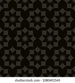 Seamless pattern texture. Geometric design for wallpaper,tile,textile. Ornamental backdrop. Abstract gray rhombus,flower vector in black color background.