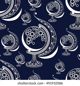 Seamless pattern (texture) with globe. Sailor infinite background. Suitable for design: cloth, web, wallpaper, wrapping. Vector illustration.