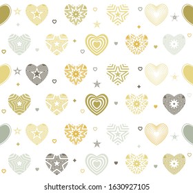 Seamless pattern texture of gold and gray modern hearts. Endless ornament for packaging, banner, greeting card for Valentine's Day, mother's day, birthday. flat vector illustration isolated on white