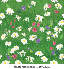 Seamless pattern - texture of grass and wild flowers - background for natural or eco design. 