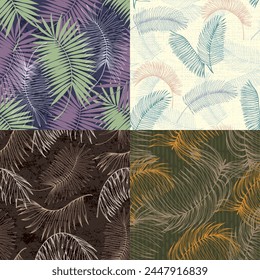 Nahtlose Mustertextur von Hawaii-Palmen. Illustration Design Handzeichnung. Tropisches Muster mit Palmen. Textil, Druck, Bildschirmhintergründe, Verpackung.