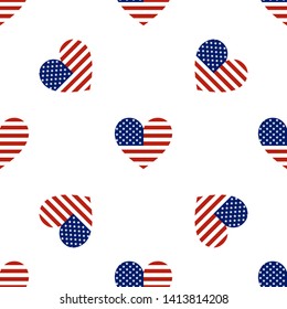 Seamless pattern texture of heart shaped national flag of The United States of America. Vector EPS10 illustration