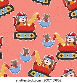 Seamless pattern texture of heavy tool with cute animal For fabric textile, nursery, baby clothes, background, textile, wrapping paper and other decoration.