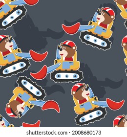 Seamless pattern texture of heavy tool with cute animal For fabric textile, nursery, baby clothes, background, textile, wrapping paper and other decoration.