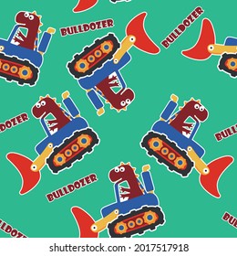Seamless pattern texture of heavy tool with cute dinosaurs For fabric textile, nursery, baby clothes, background, textile, wrapping paper and other decoration.