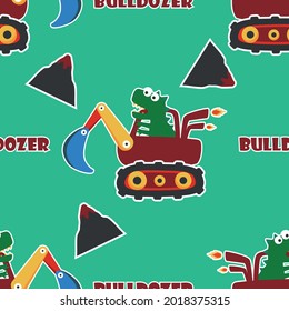 Seamless pattern texture of heavy tool with cute dinosaurs For fabric textile, nursery, baby clothes, background, textile, wrapping paper and other decoration.