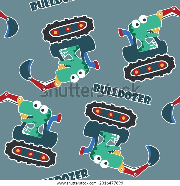 Seamless pattern texture of heavy\
tool with cute dinosaurs For fabric textile, nursery, baby clothes,\
background, textile, wrapping paper and other\
decoration.