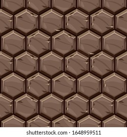 Seamless pattern texture of hexagonal stone tiles. Brown old paving mosaic background.