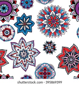 Seamless pattern texture. Indian, arabic, turkish style elements. Vintage vector card. Hand drawn doodle illustration. Floral pattern.