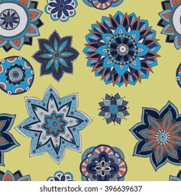 Seamless pattern texture. Indian, arabic, turkish style elements. Vintage vector card. Hand drawn doodle illustration. Floral pattern.