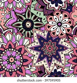 Seamless pattern texture. Indian, arabic, turkish style elements. Vintage vector card. Hand drawn doodle illustration. Floral pattern.