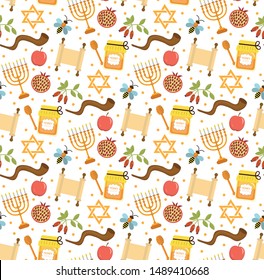 Seamless pattern, texture for the Jewish new year. Rosh Hashanah, Shana Tova background wallpaper. Vector illustration