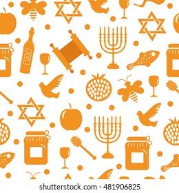 Seamless pattern, texture for the Jewish new year. Rosh Hashanah, Shana Tova background wallpaper. Vector illustration.