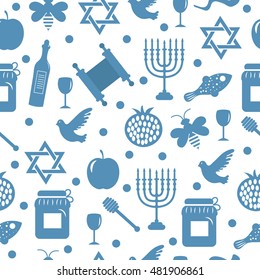 Seamless pattern, texture for the Jewish new year. Rosh Hashanah, Shana Tova background wallpaper. Vector illustration.