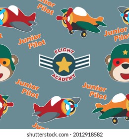 Seamless pattern texture with junior pilot and airplane, For fabric textile, nursery, baby clothes, background, textile, wrapping paper and other decoration.