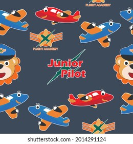 Seamless pattern texture with junior pilot and airplane, For fabric textile, nursery, baby clothes, background, textile, wrapping paper and other decoration.