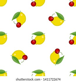 Seamless pattern texture with lemon and cherry. Vector textile, wrapping, wallpaper, background
