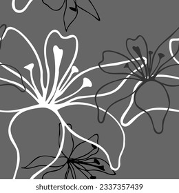 Seamless pattern texture of lily flowers in gray and white color vector