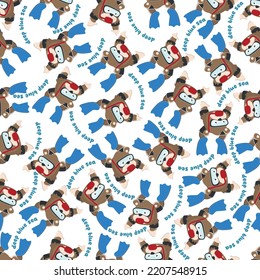 Seamless pattern texture with little bear swim in underwater. For fabric textile, nursery, baby clothes, background, textile, wrapping paper and other decoration.