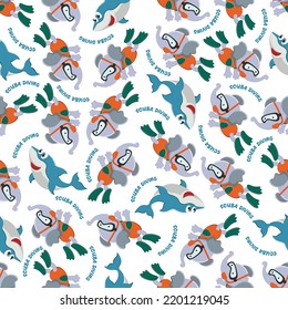 Seamless pattern texture with little elephant swim in underwater. For fabric textile, nursery, baby clothes, background, textile, wrapping paper and other decoration.