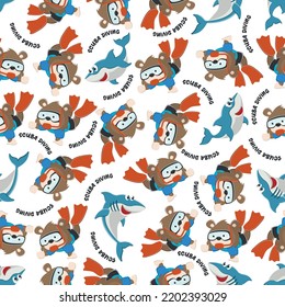 Seamless pattern texture with little fox swim in underwater. For fabric textile, nursery, baby clothes, background, textile, wrapping paper and other decoration.
