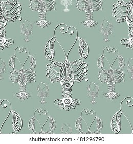 Seamless pattern (texture) with lobster (crab, omar). Seafood infinite background. Suitable for design: cloth, web, wallpaper, wrapping. Vector illustration.