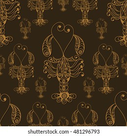 Seamless pattern (texture) with lobster (crab, omar). Seafood infinite background. Suitable for design: cloth, web, wallpaper, wrapping. Vector illustration.