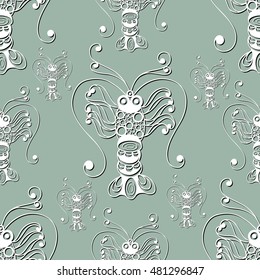 Seamless pattern (texture) with lobster (crab, omar). Seafood infinite background. Suitable for design: cloth, web, wallpaper, wrapping. Vector illustration.