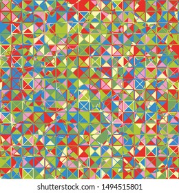 Seamless pattern. Texture made up of intersections of squares, circles and roundabouts. Colors combined with children's things and interiors.