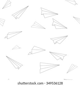 Seamless Pattern Texture - Minimal Flying Airplanes Line Art - Vector Design