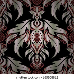 Seamless pattern. Texture of motley foil. Vector shiny backdrop. Art deco style. Abstract red and orange geometric modern design on a black background.