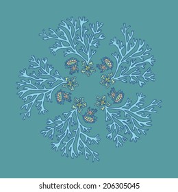 Seamless pattern texture print underwater ocean exotic flowers creatures colorful background frame design fabrics drawing nature water abstract creatures sketch