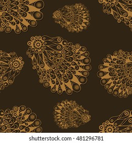 Seamless pattern (texture) with seashell (shell, oyster). Seafood infinite background. Suitable for design: cloth, web, wallpaper, wrapping. Vector illustration.