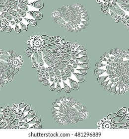 Seamless pattern (texture) with seashell (shell, oyster). Seafood infinite background. Suitable for design: cloth, web, wallpaper, wrapping. Vector illustration.