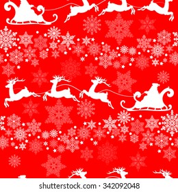 seamless pattern texture with snowflakes, new year and Christmas the reindeer sled and Santa